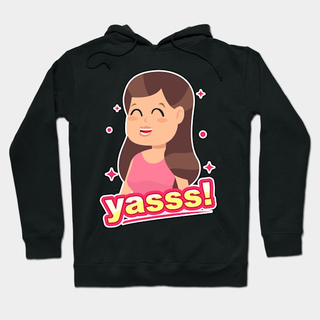 Smiling Girl Yasss Cartoon Brown Hoodie by BrightLightArts